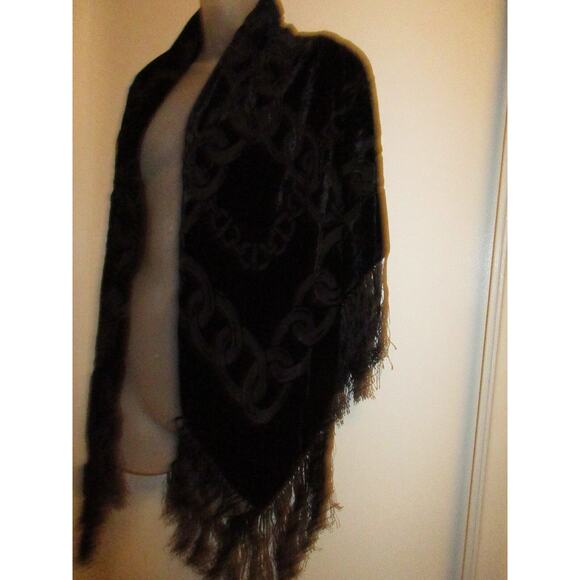 Rio Collection Scarf Shawl Wrap Square Black Velvet Sheer Chain Printed Cover Up - Picture 3 of 5